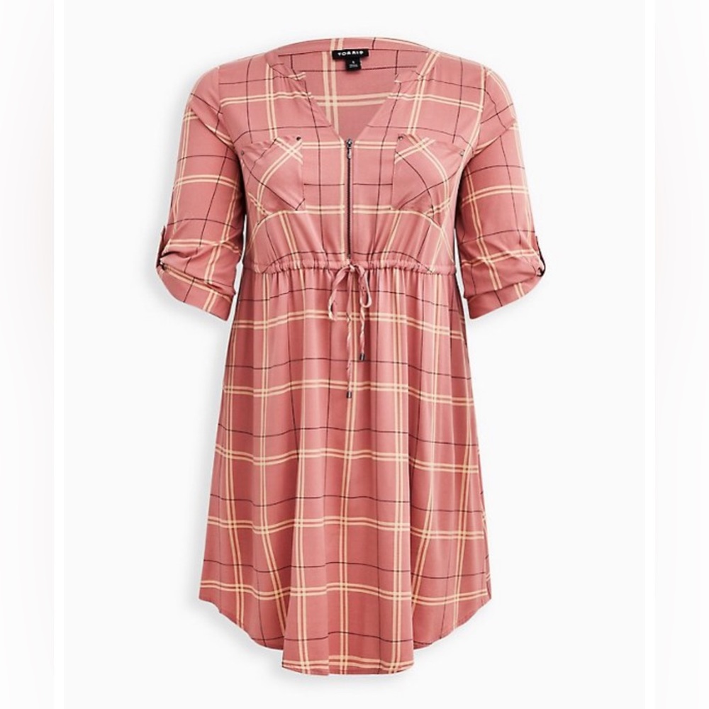 Mini Challis Zip-Front Shirt Dress